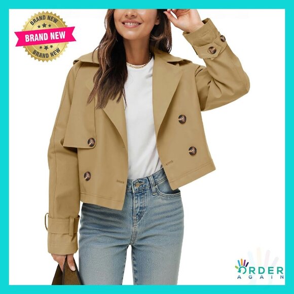 Cropped Trench Coat Oversized Double Breasted Vintage Casual Chic Jacket